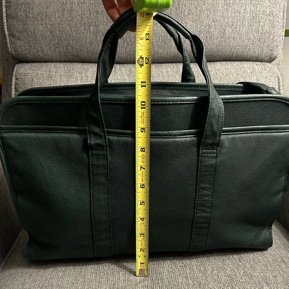 Vintage Green Leather Briefcase with Crossbody strap